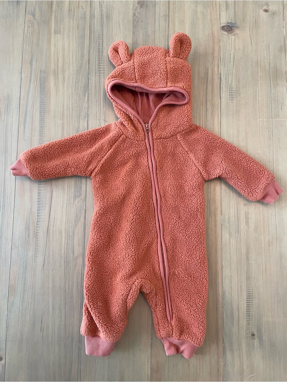 Cozy Hooded One-Piece Romper Ears Baby 0-3M Orange Bear